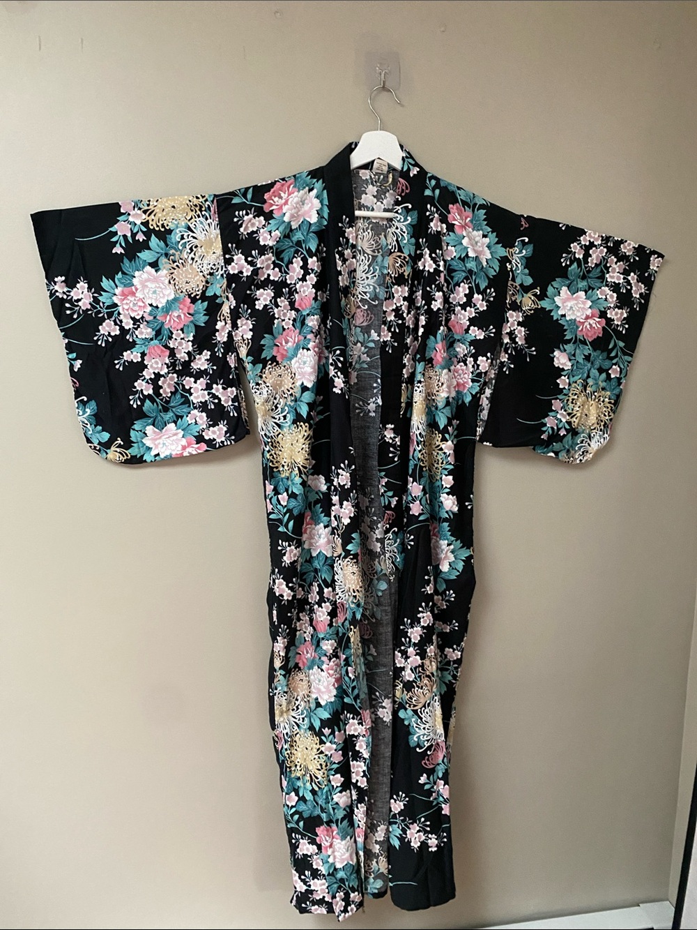 Japanese Black Floral Cotton Kimono Robe size one size